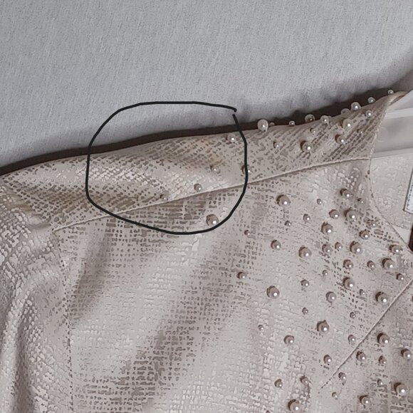 Adrianna Papell Skirt Suit Silk 2pc Womens 10 Beige/Silver Faux Pearl Beaded - Picture 14 of 16